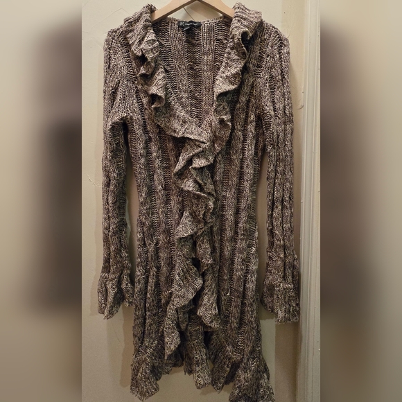 INC International Concepts Sweaters - INC International Concepts Brown Ruffle Cardigan